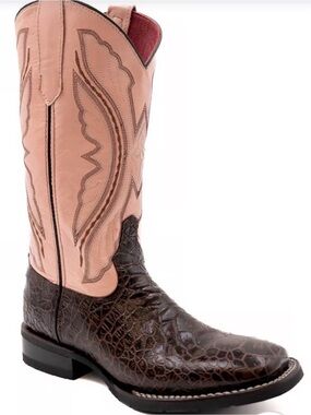 BNWT FERRINI CHOCOLATE/pink LADIES WESTERN BOOT BOOTS CROC EMBOSSED SZ 10B wow!